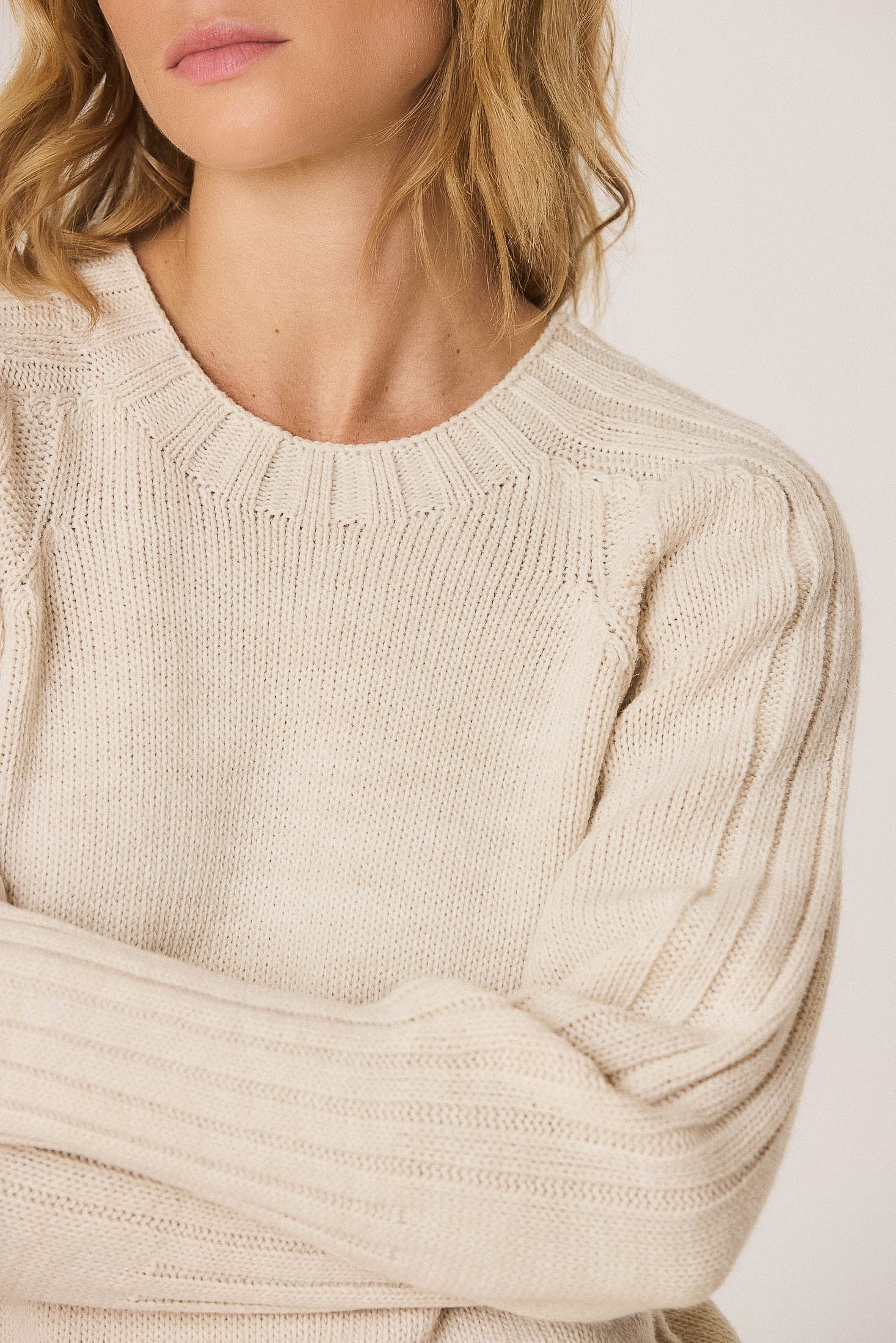 Indi & Cold Textured Crewneck Knit Sweater