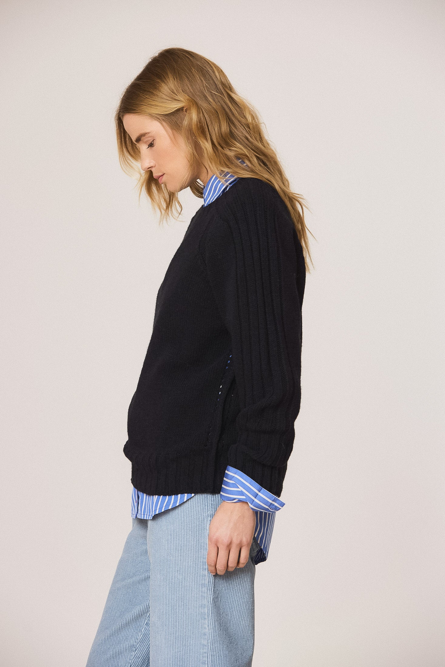 Indi & Cold Textured Crewneck Knit Sweater