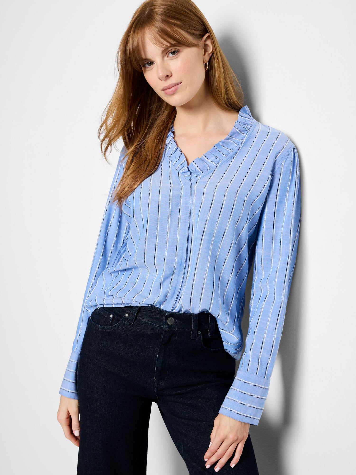Nic + Zoe Striped Ruffled Around Top
