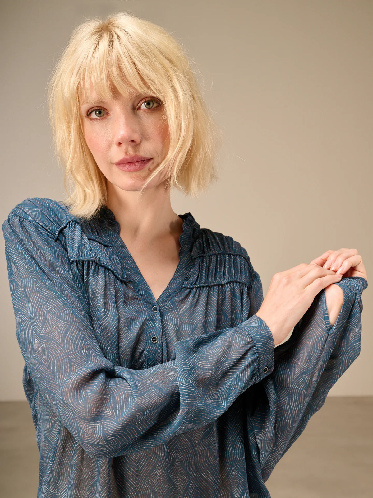Nile Chiffon Print V-Neck Blouse