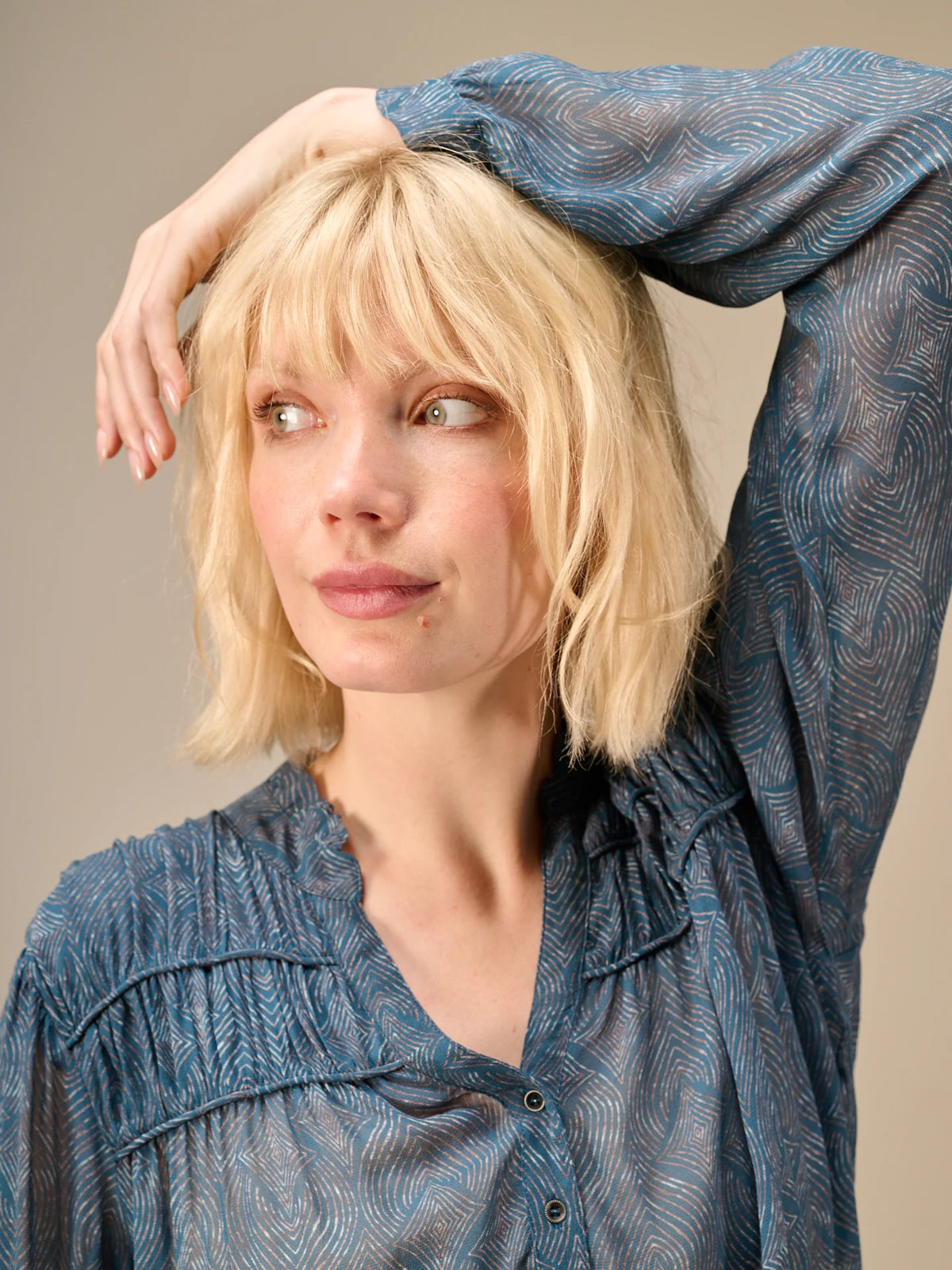 Nile Chiffon Print V-Neck Blouse
