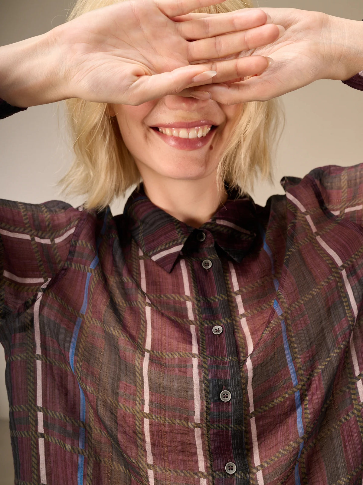 Nile Chiffon Print Plaid Blouse