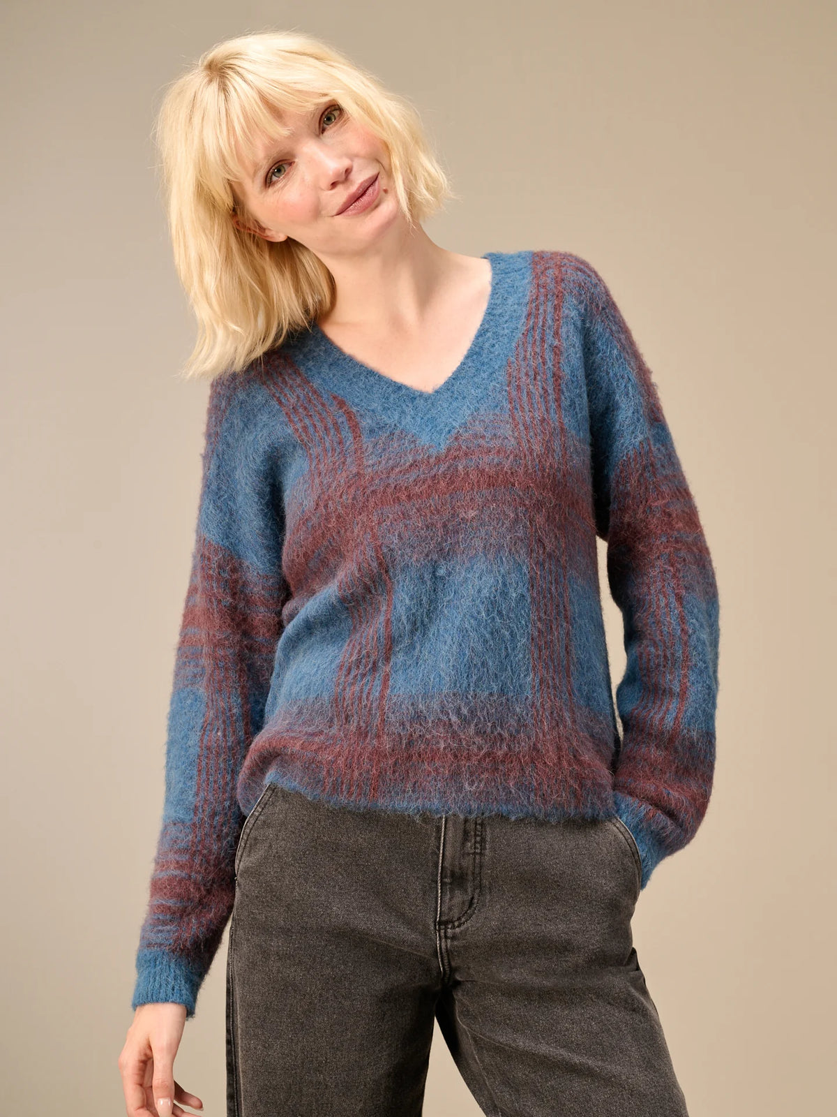 Nile Plaid V-Neck Sweater
