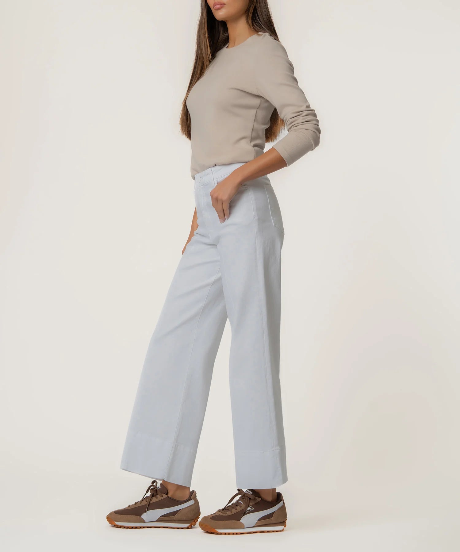Kut From The Kloth Meg High Rise Pintuck Wide Leg Jeans (Optic White)