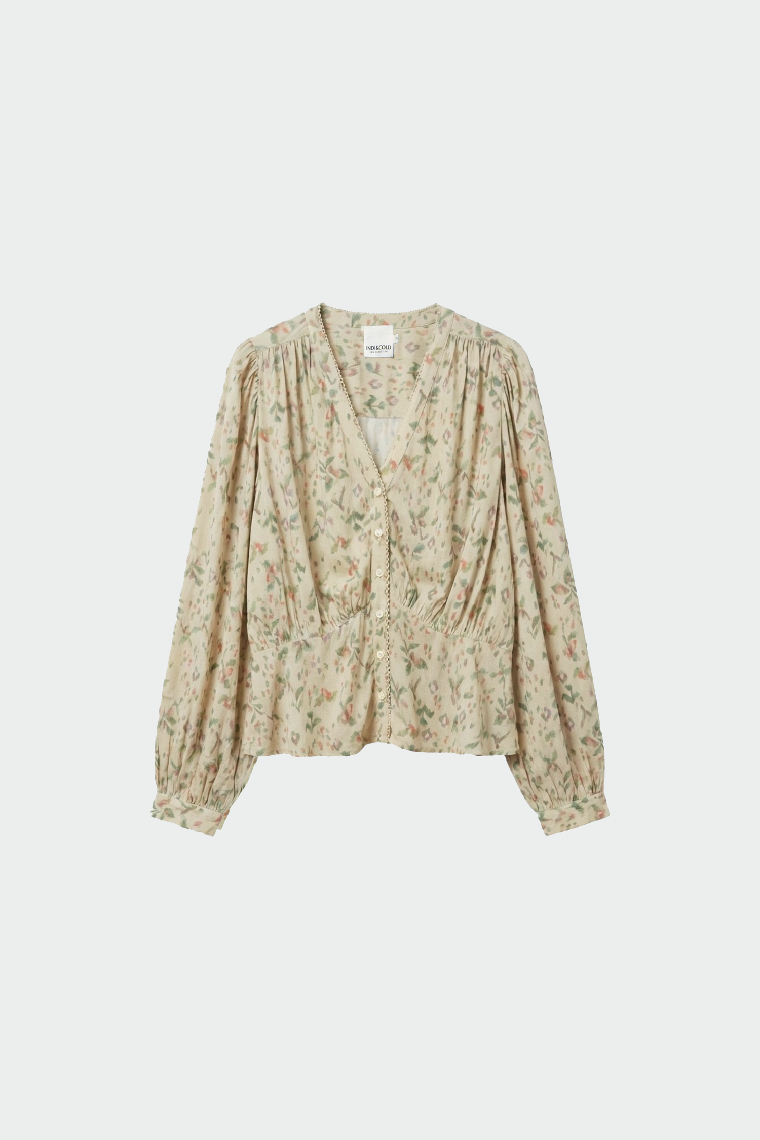 Indi & Cold V-Neck Gathered Waist Blouse
