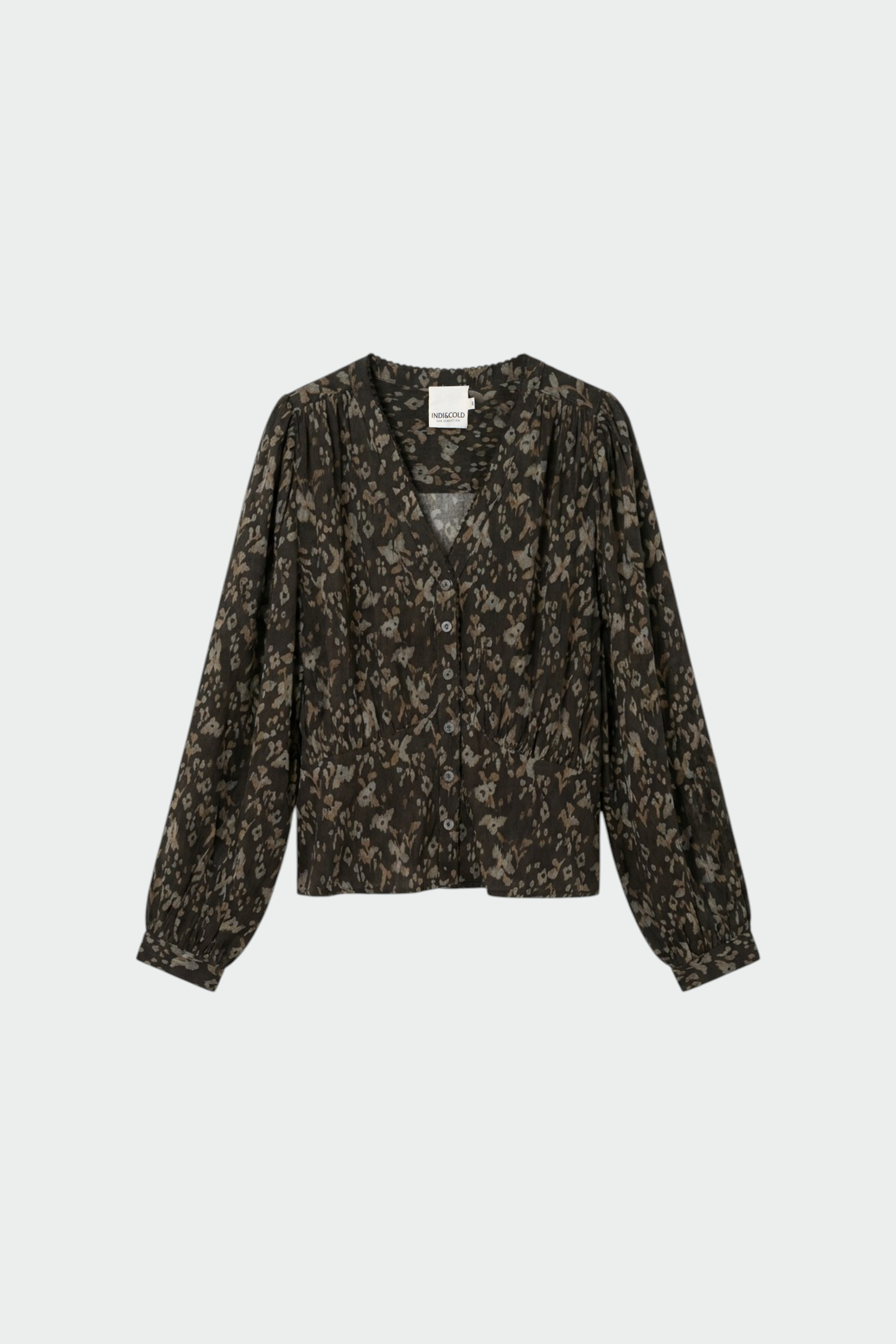 Indi & Cold V-Neck Gathered Waist Blouse