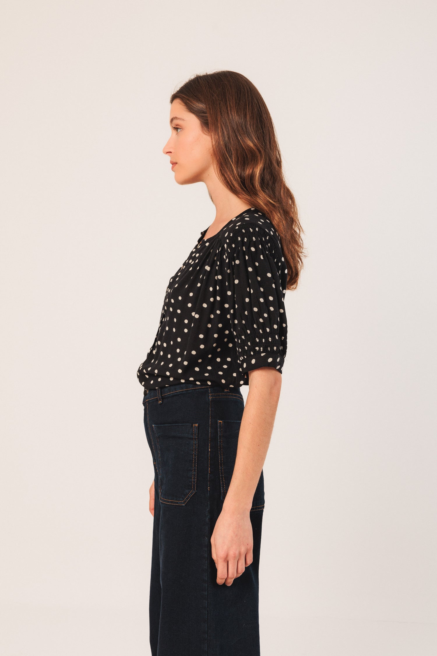 Indi & Cold Dot Print 1/2 Sleeve Blouse