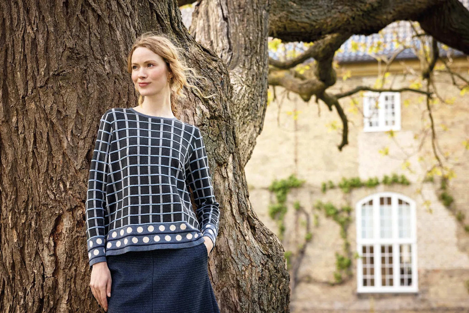 Mansted Oda Cotton Stripe Dot Crewneck Sweater