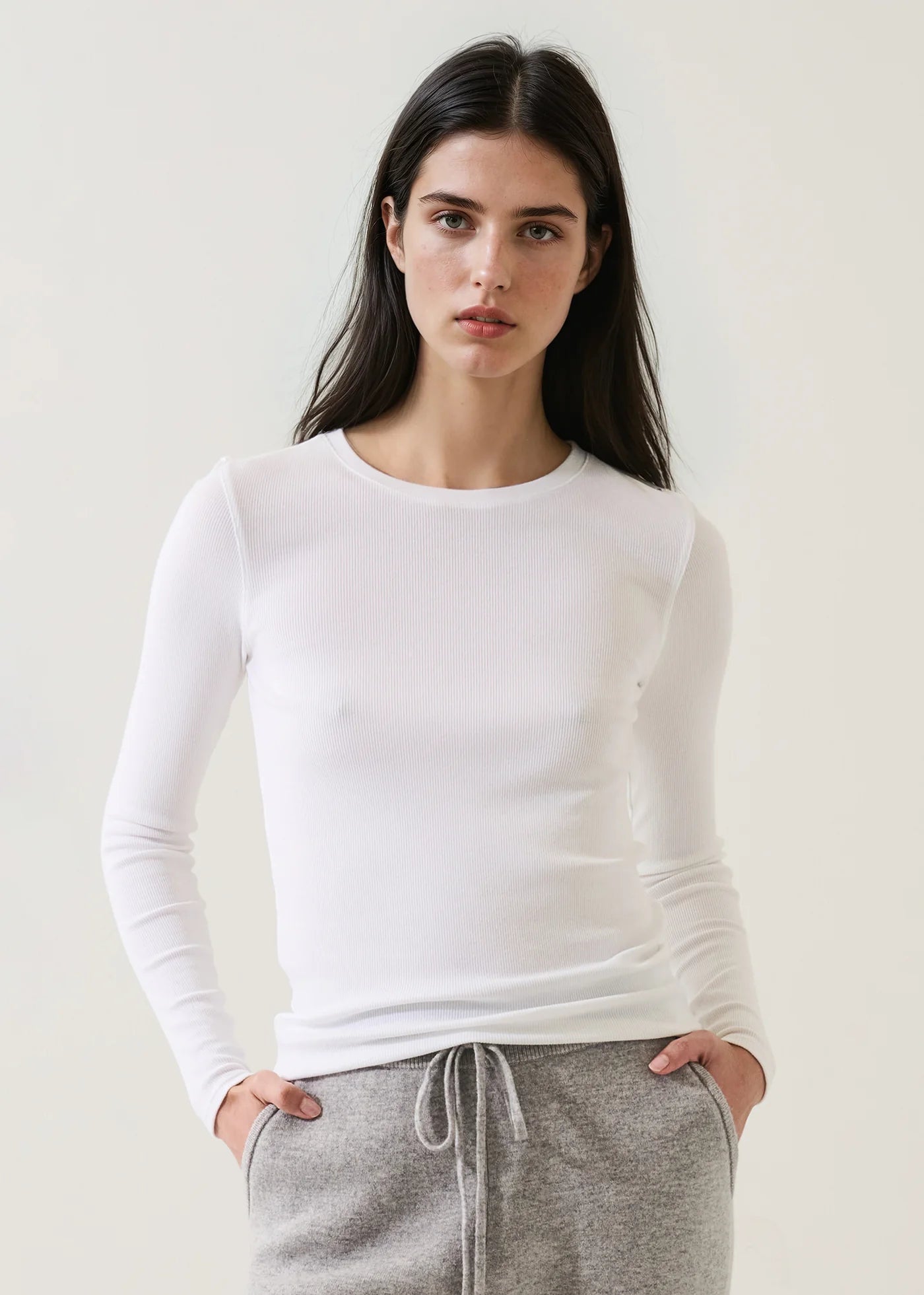 π¨π¦ Patrick Assaraf Pima Cotton Stretch Ribbed Long Sleeve Crew Neck T-Shirt
