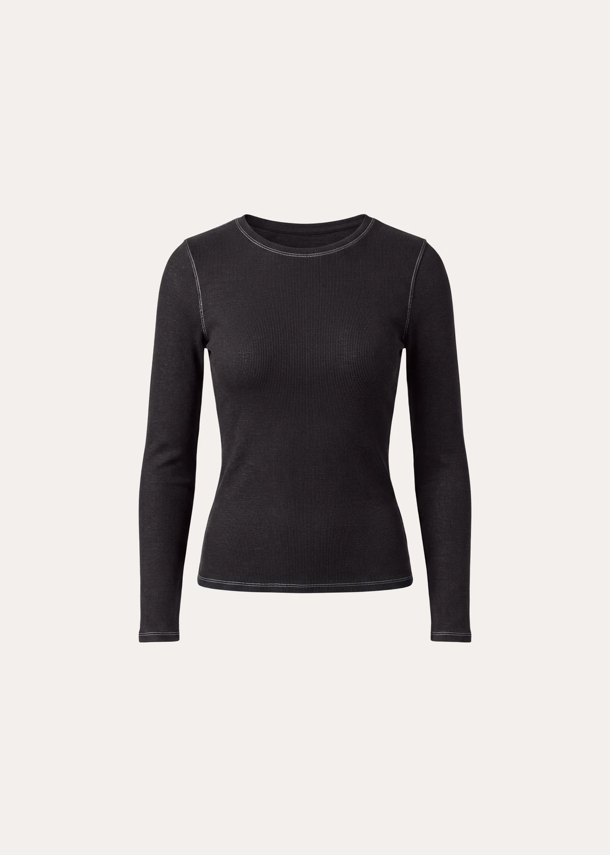 Patrick Assaraf Vintage Pima Cotton Stretch Ribbed Long Sleeve Crew Neck T-Shirt
