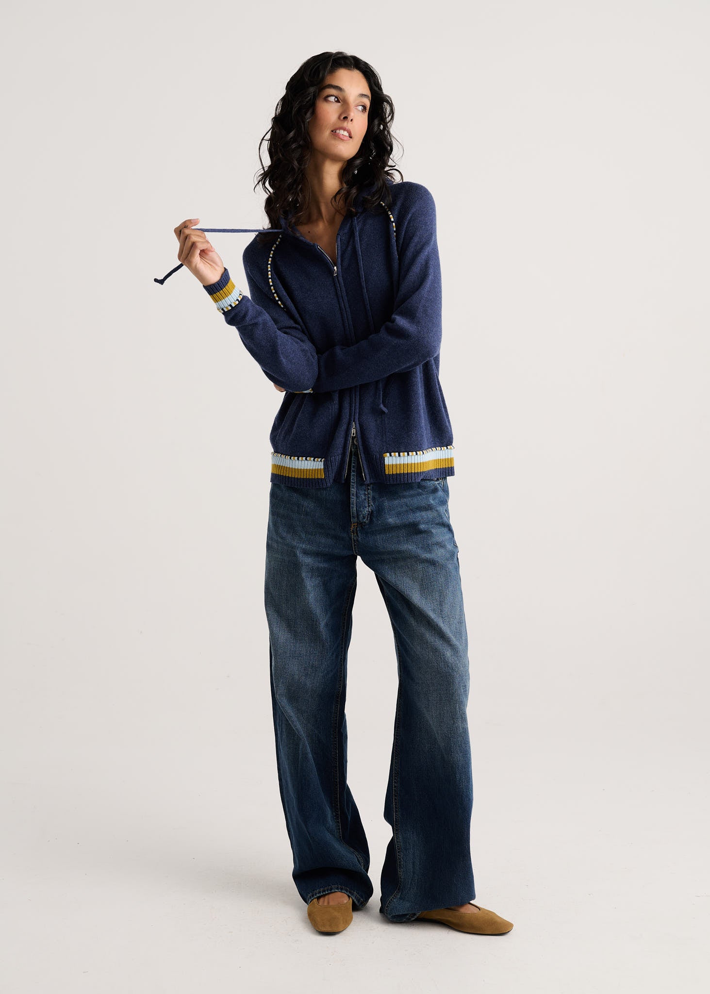 Zaket & Plover Stripe Trim Zip Up Hoodie