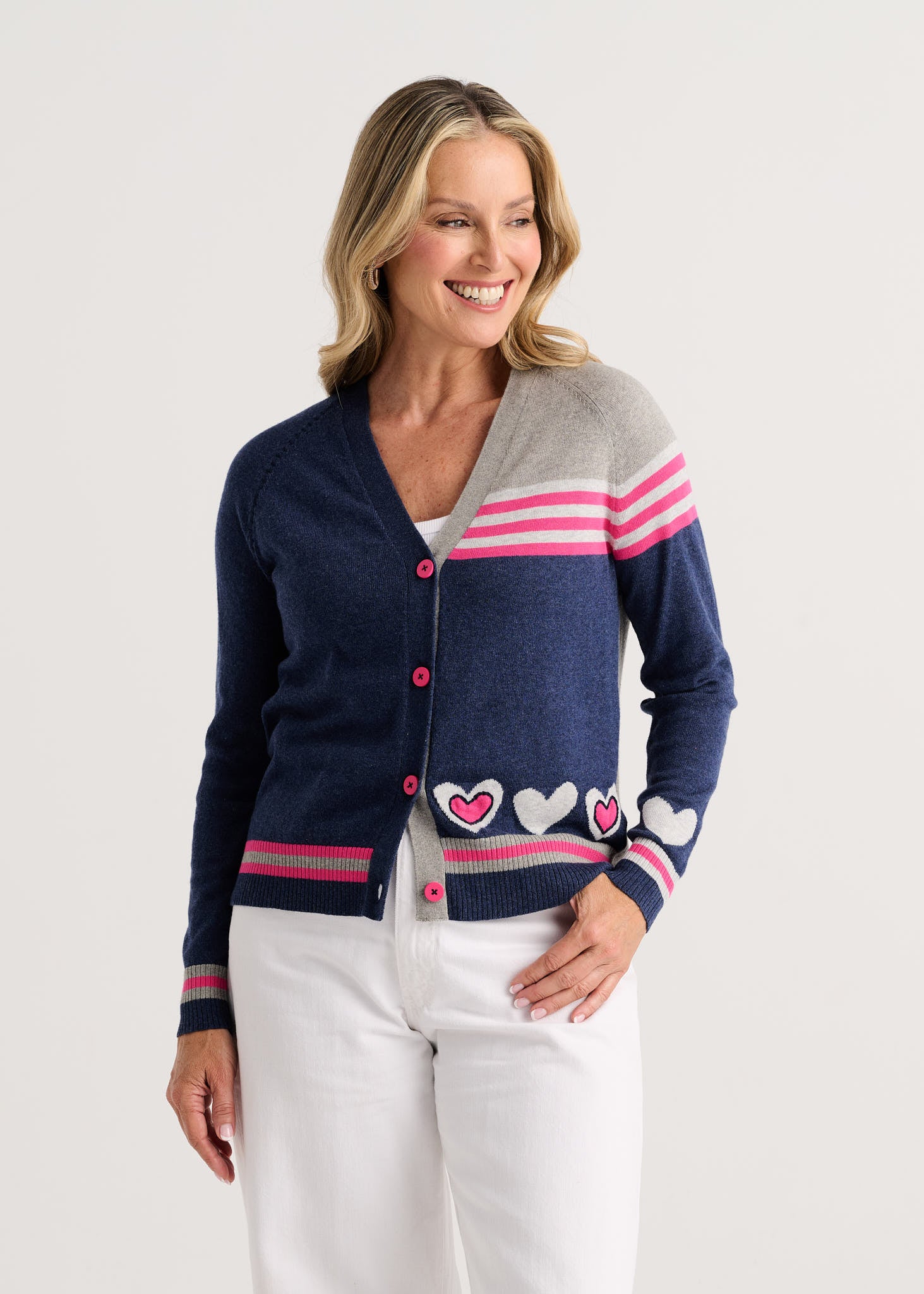 Zaket & Plover Stripe Meets Check Cardigan
