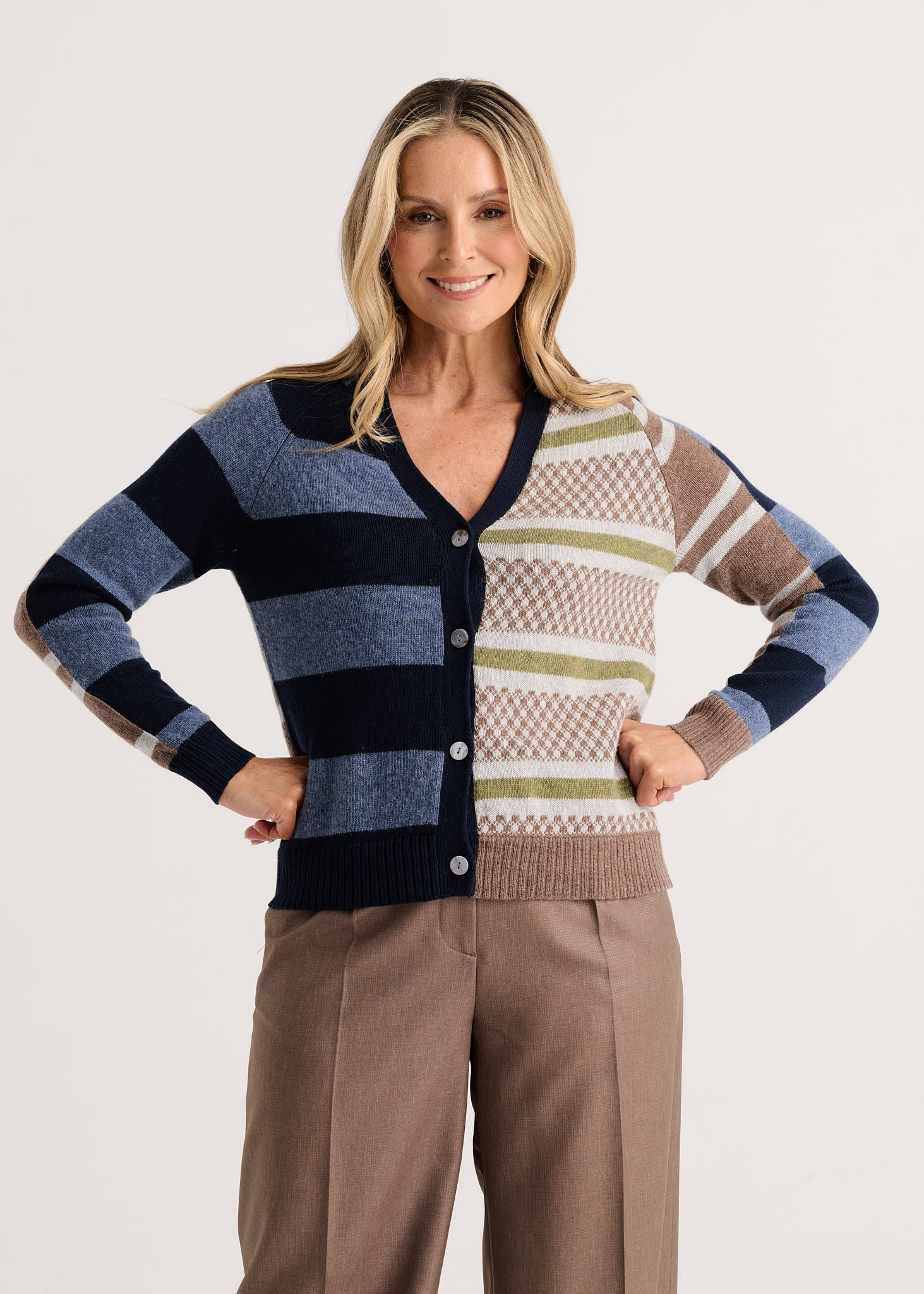 Zaket & Plover Stripe Meets Check Cardigan