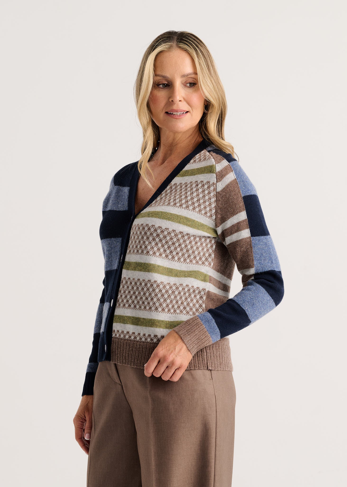 Zaket & Plover Stripe Meets Check Cardigan