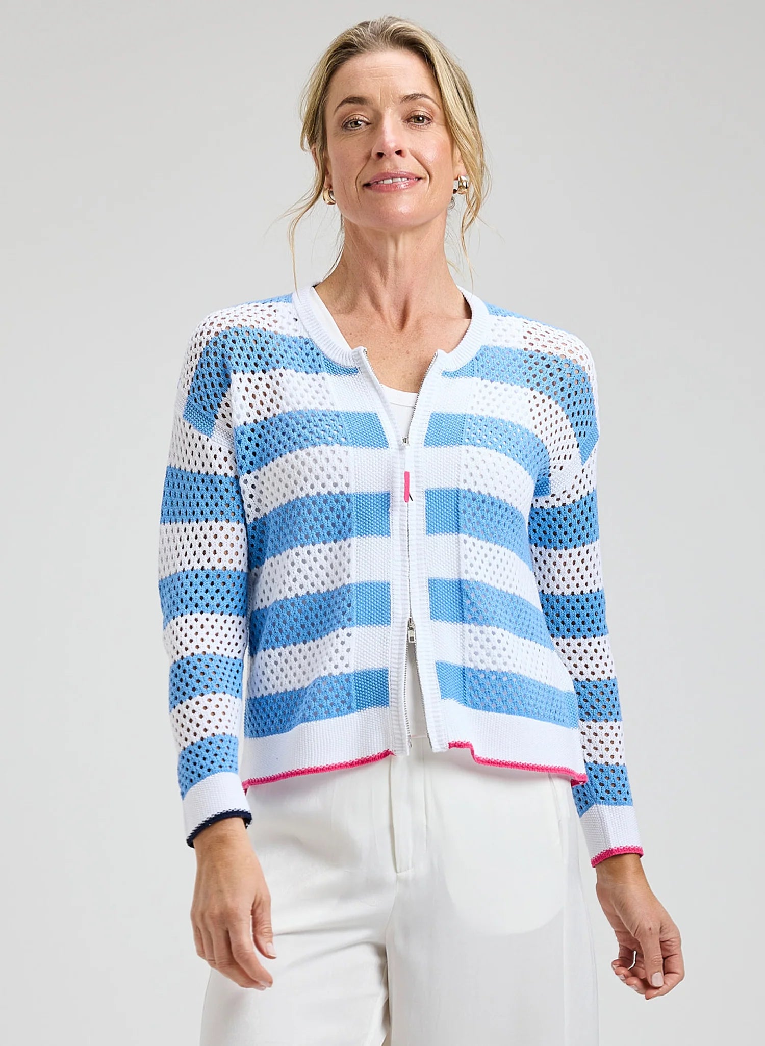 Zaket & Plover Pointelle Zip Cardigan