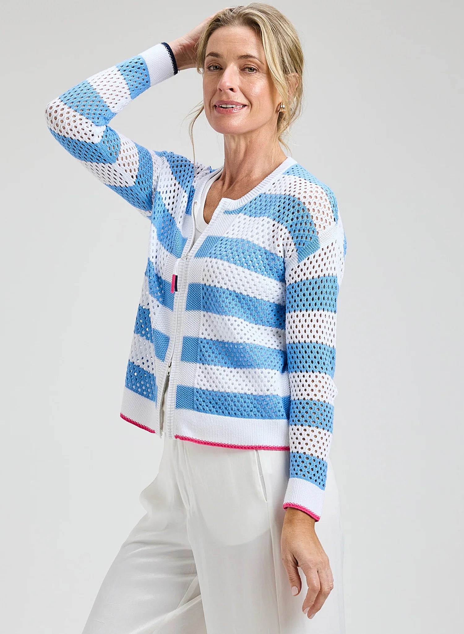 Zaket & Plover Pointelle Zip Cardigan