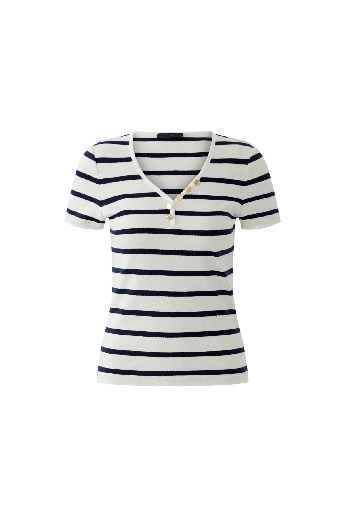 Oui Striped Henley Short Sleeve T-Shirt