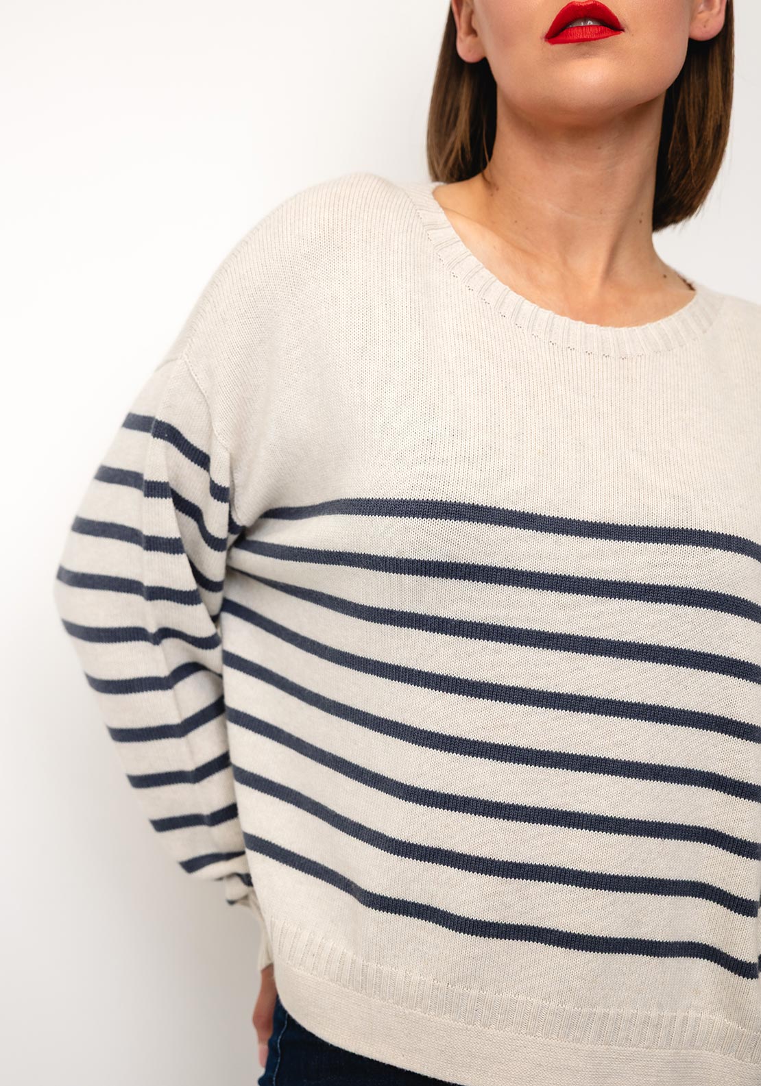 Oui Striped Cotton Blend Sweater