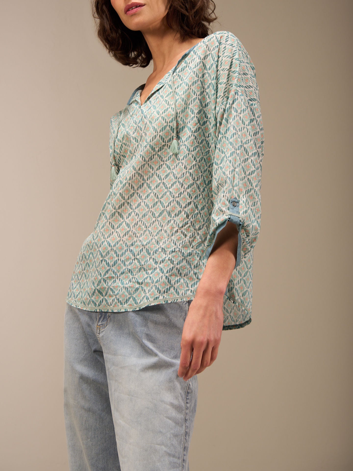 Nile Batik Print 3/4 Sleeve Cotton Blouse