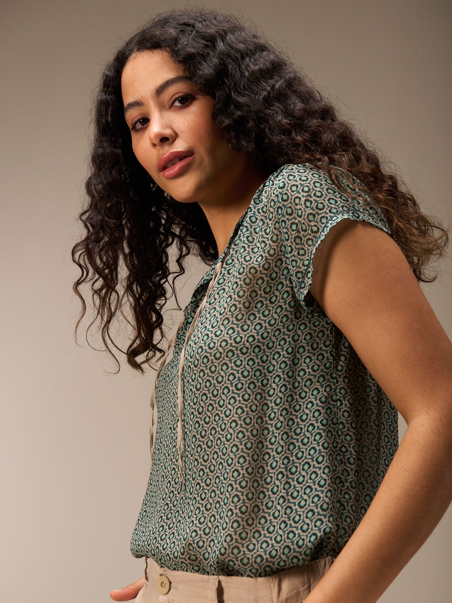Nile Printed Viscose Blouse With Ties