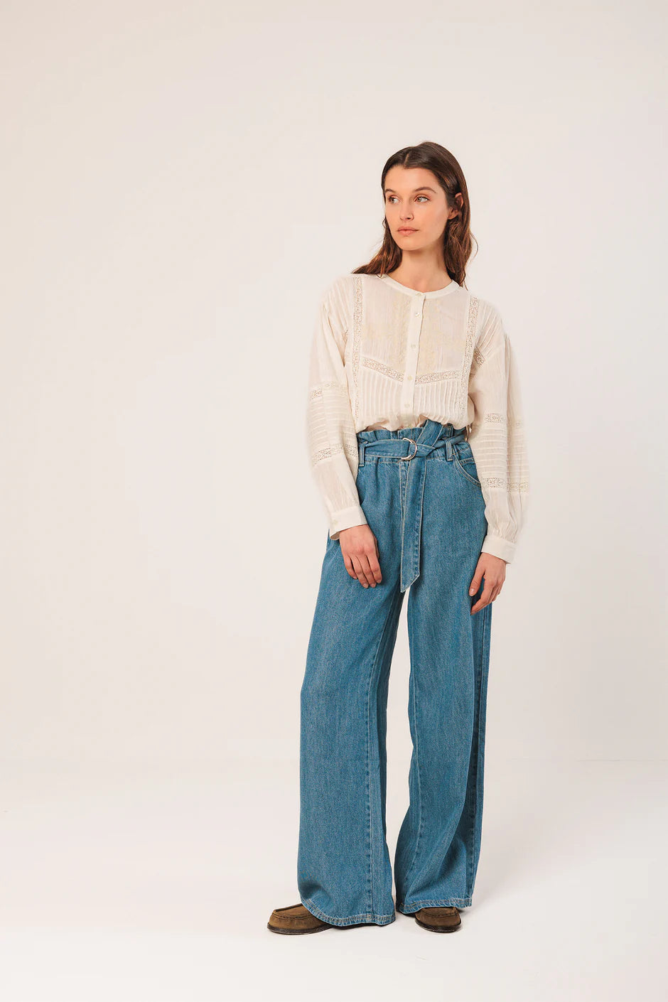 Indi & Cold Mandarin Collar Cotton Embroidered Blouse