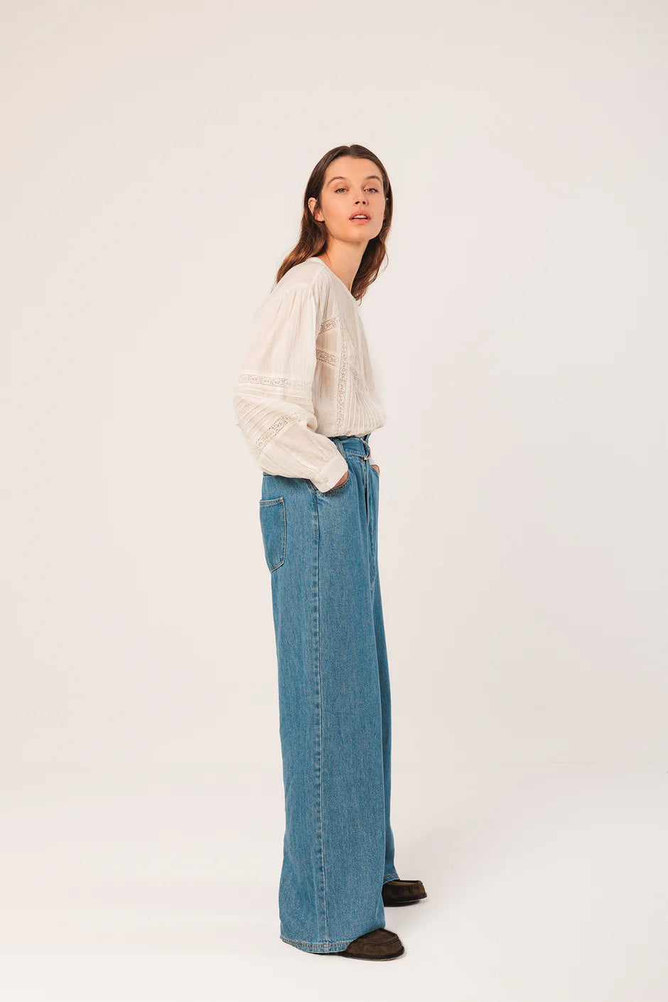 Indi & Cold Mandarin Collar Cotton Embroidered Blouse