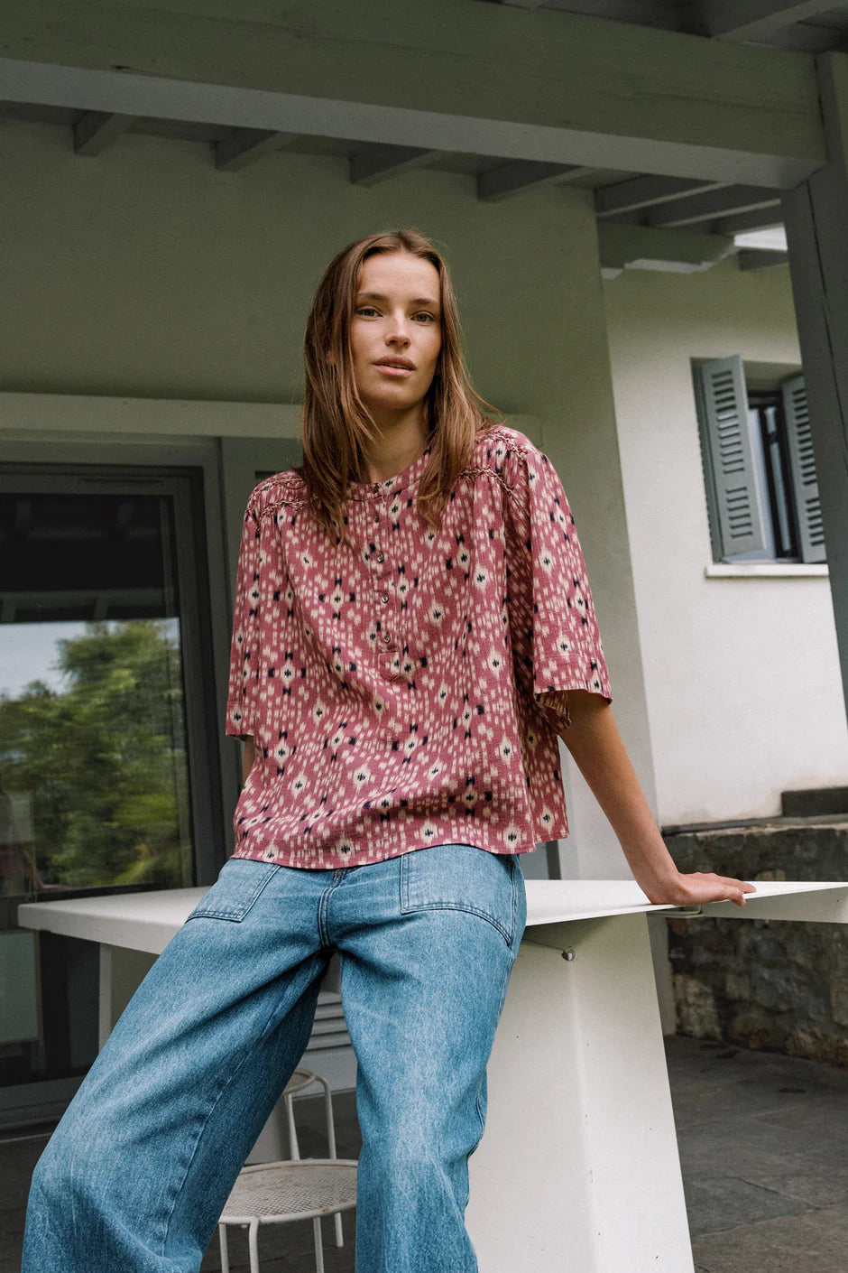 Indi & Cold Printed Smock Detail Cotton Blouse