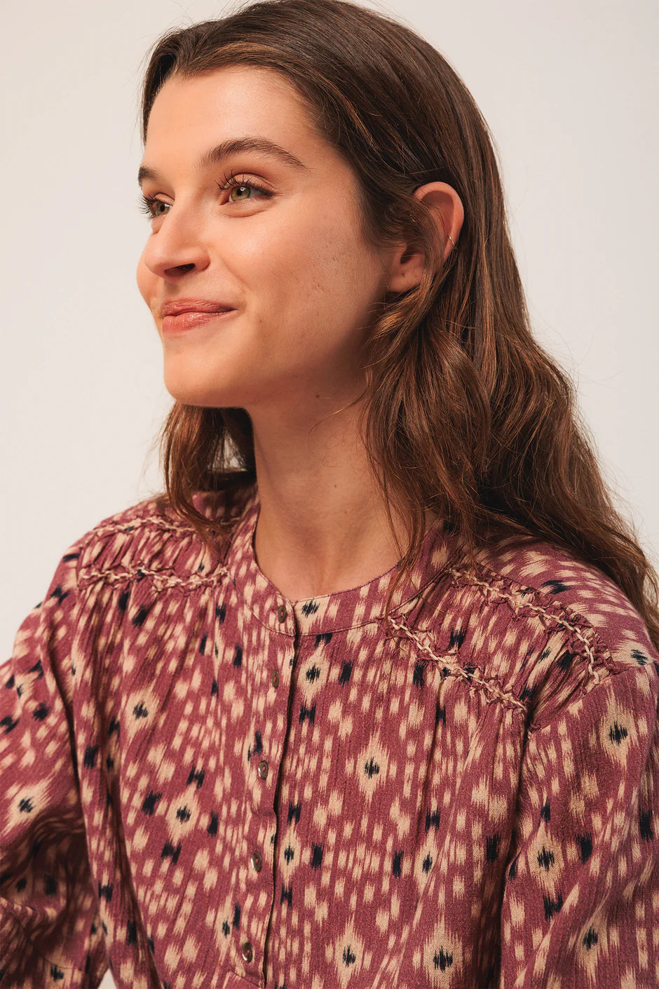 Indi & Cold Printed Smock Detail Cotton Blouse