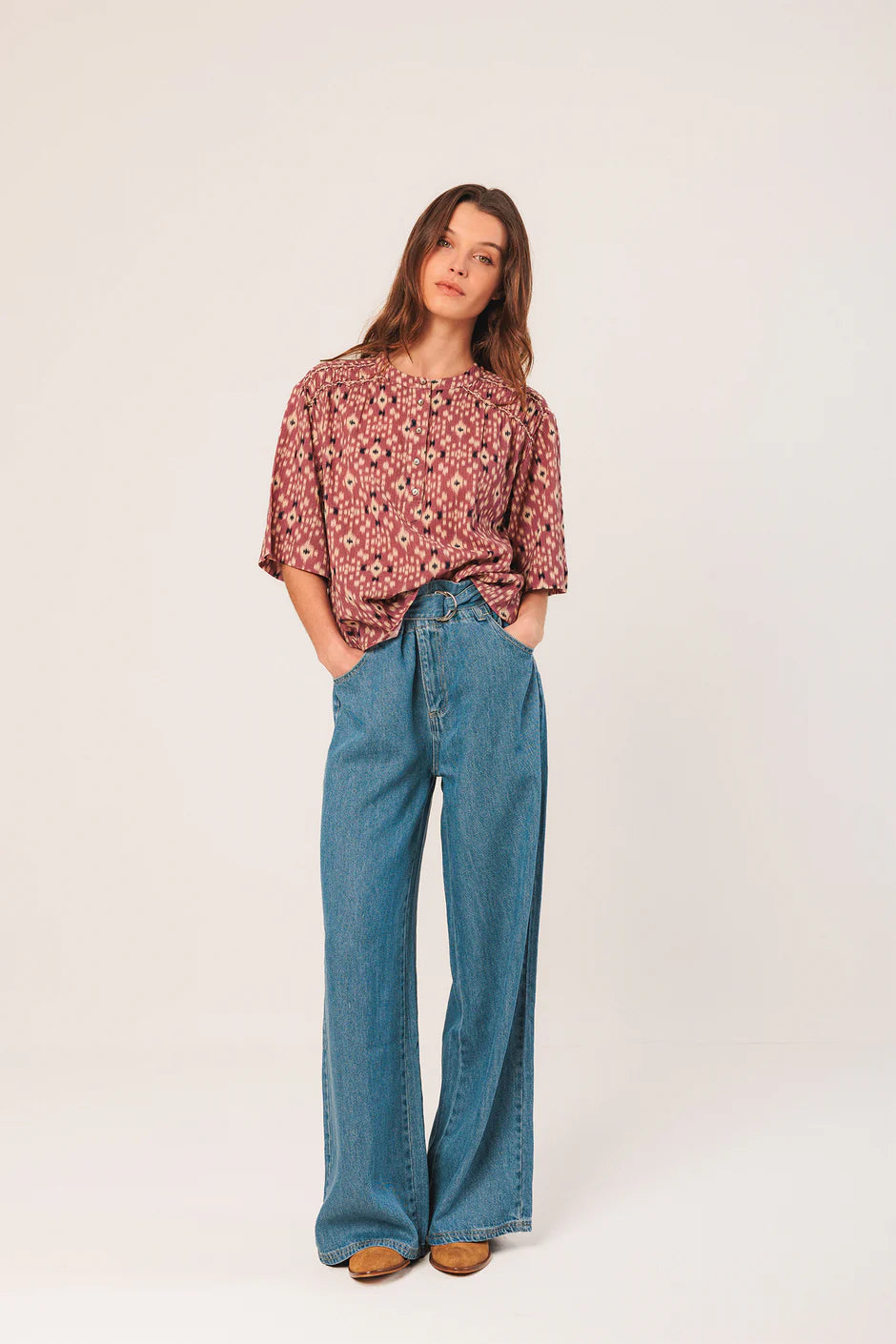 Indi & Cold Printed Smock Detail Cotton Blouse