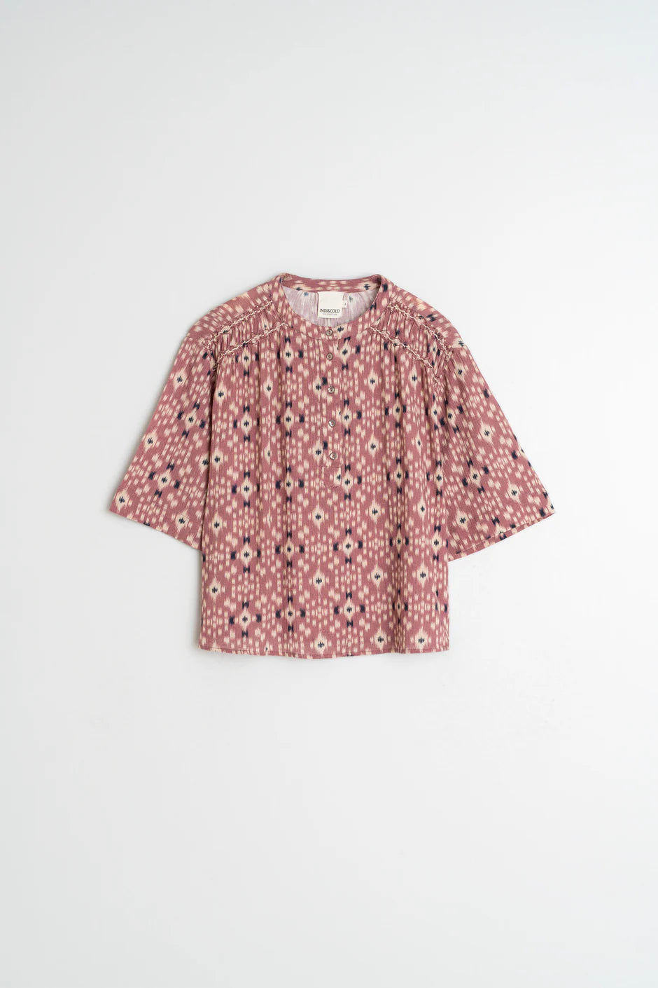 Indi & Cold Printed Smock Detail Cotton Blouse