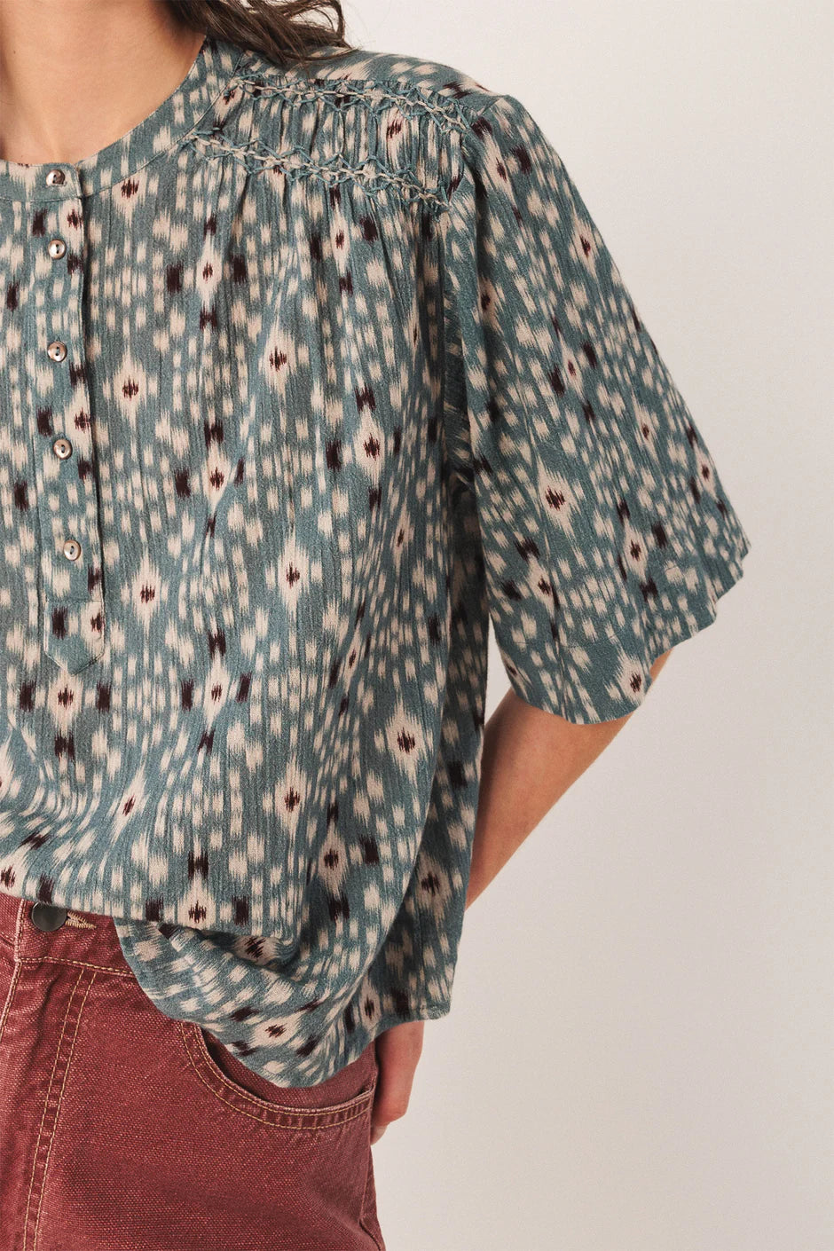 Indi & Cold Printed Smock Detail Cotton Blouse