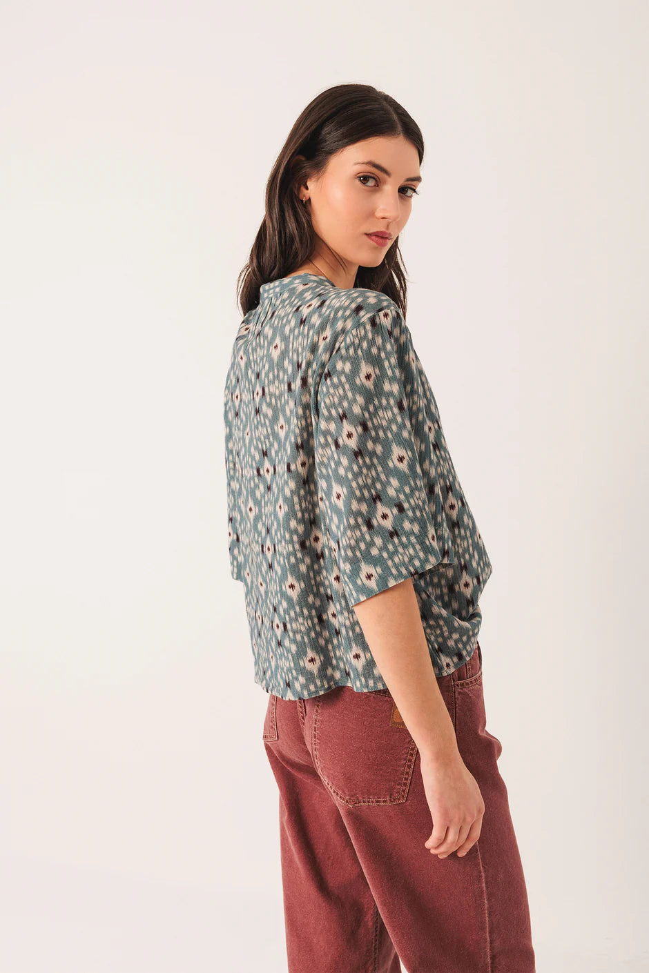 Indi & Cold Printed Smock Detail Cotton Blouse