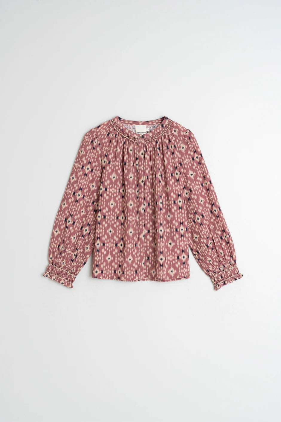 Indi & Cold Ikat Print Long Sleeve Cotton Blouse