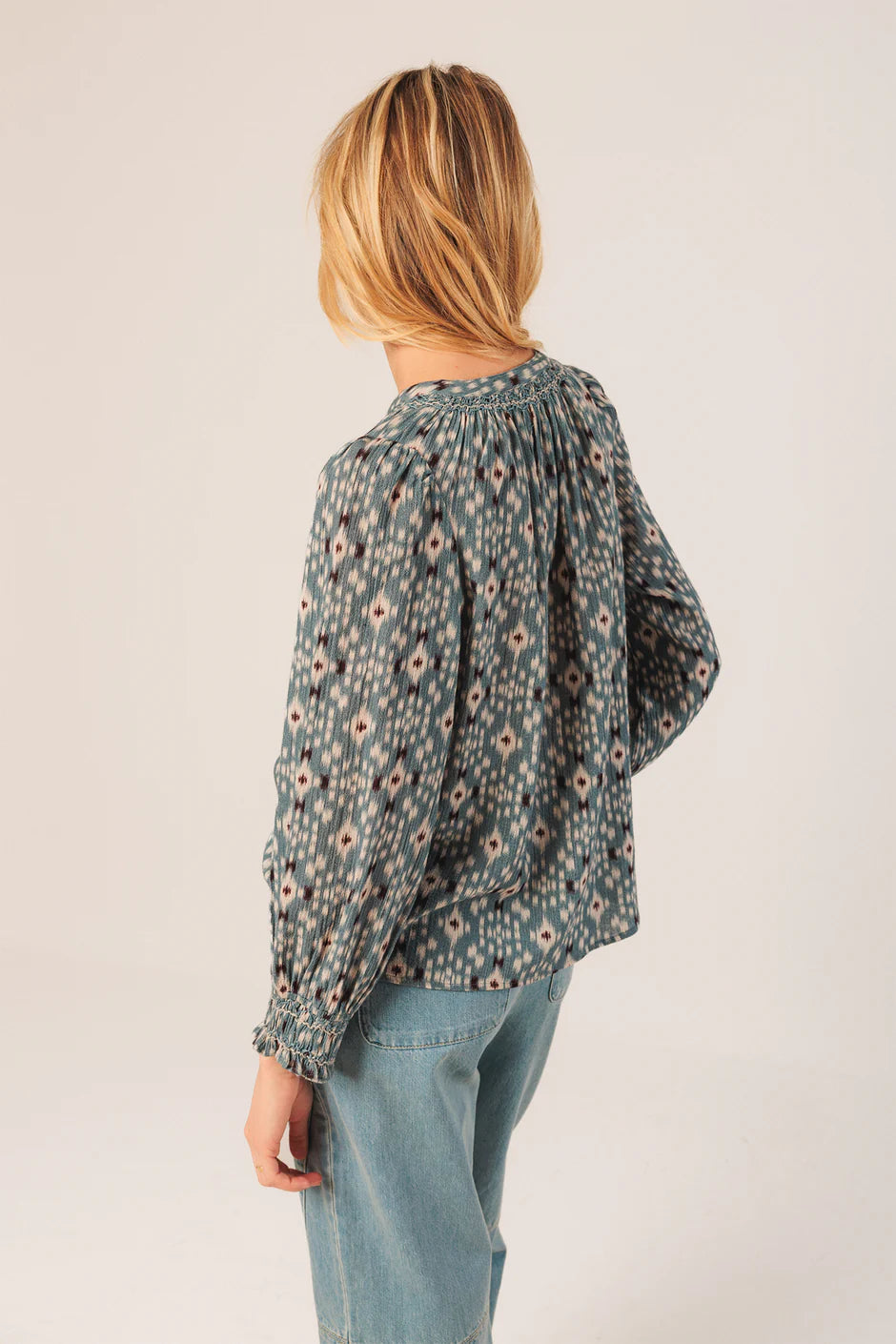 Indi & Cold Ikat Print Long Sleeve Cotton Blouse