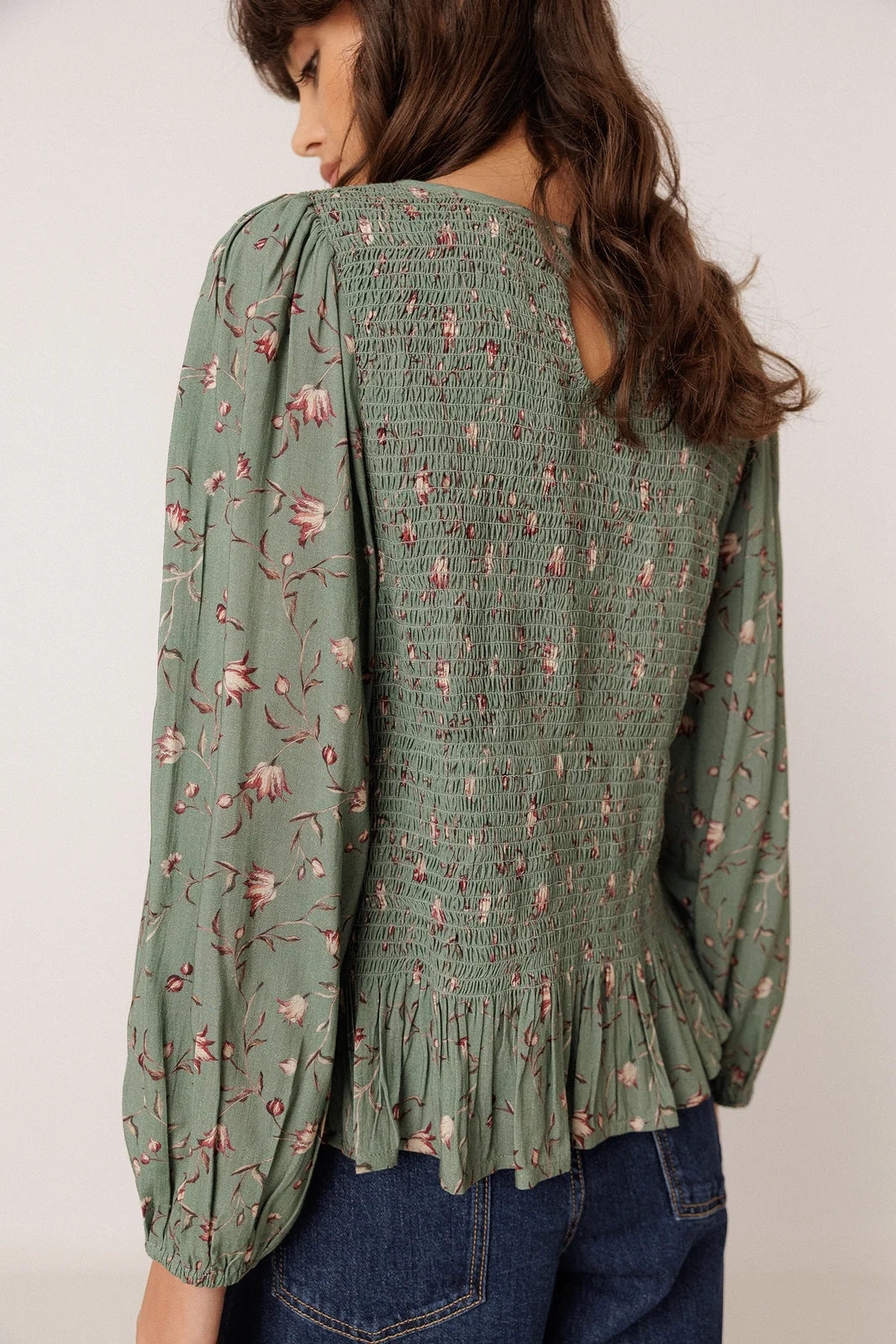 Indi & Cold Floral Print Smocked Blouse