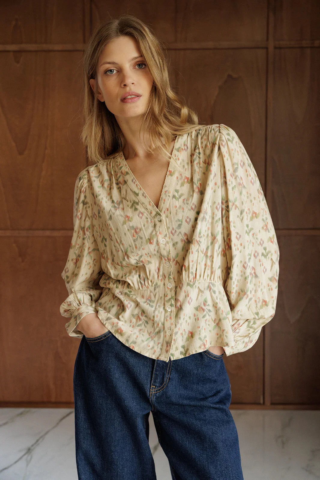 Indi & Cold Romantic Boho Gathered Waist Blouse