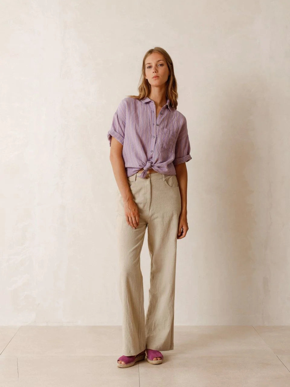 Indi & Cold Wide Leg Linen Blend Pant