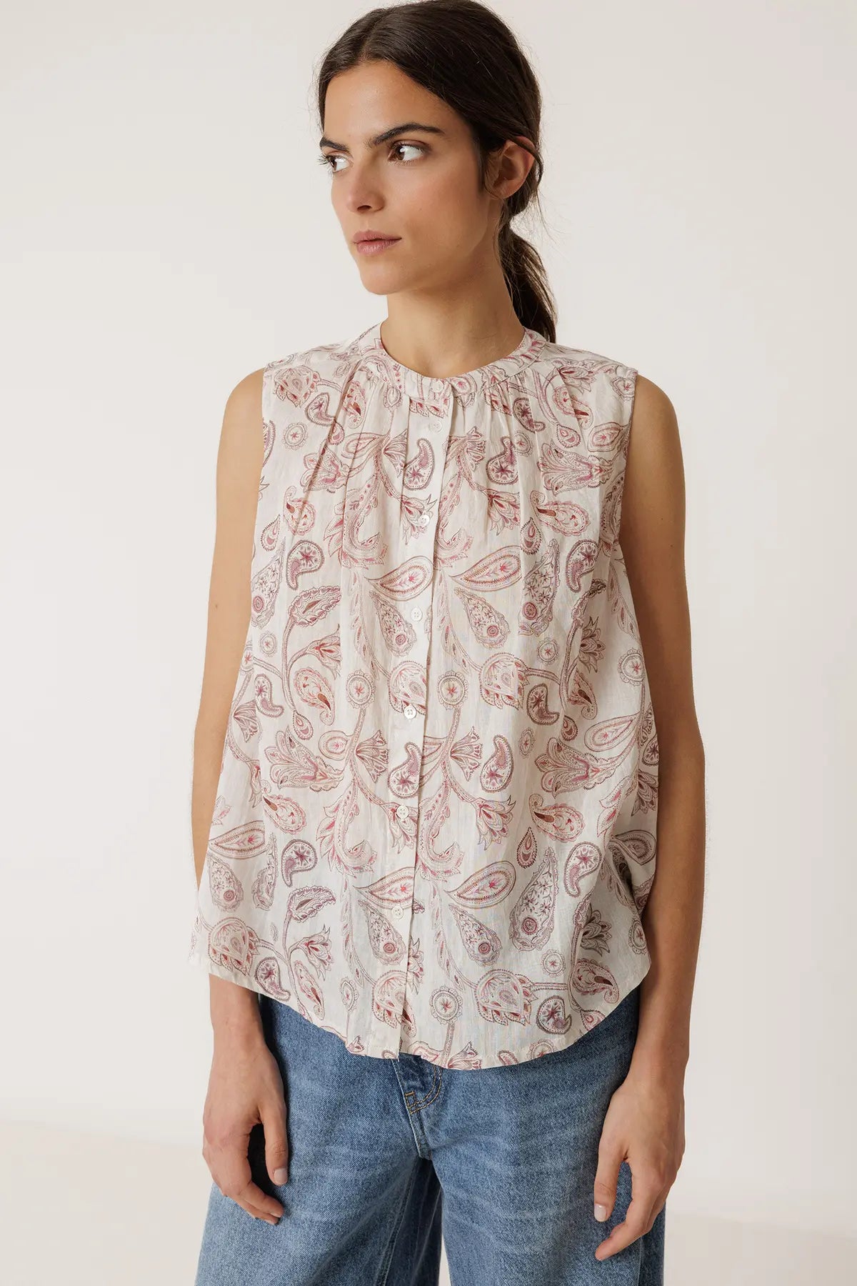 Indi & Cold Oversize Cotton Print Sleeveless Blouse