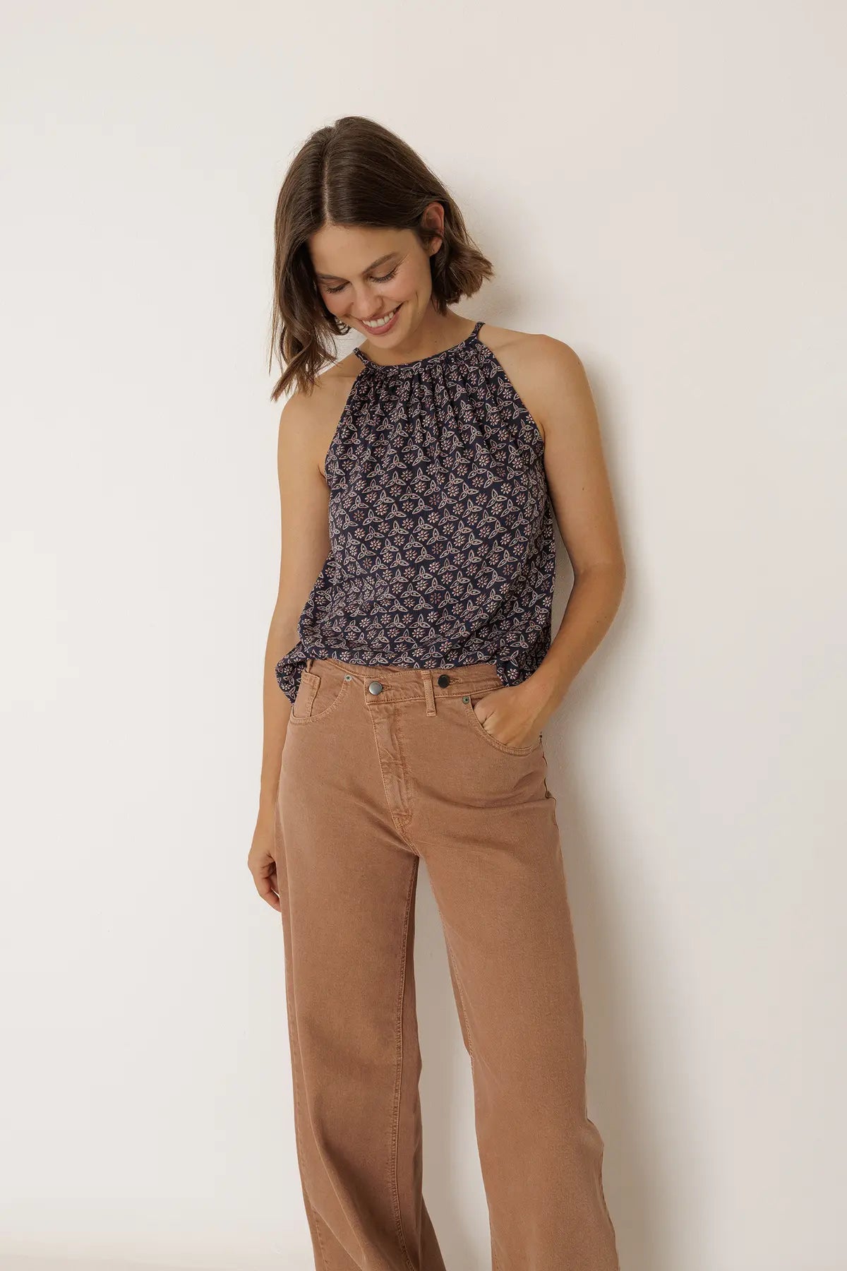 Indi & Cold Strappy Block Print Top