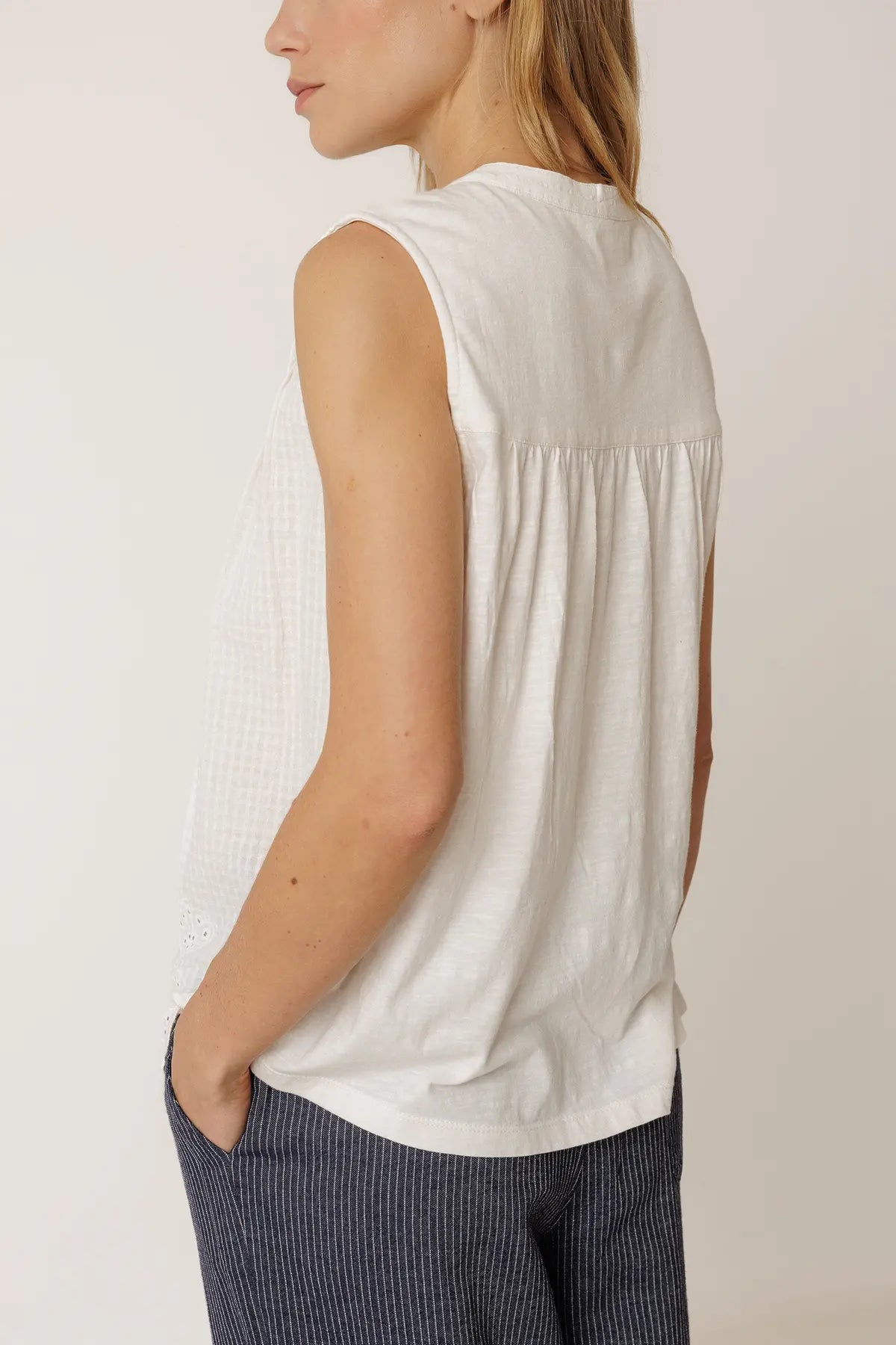 Indi & Cold Pintuck Embroidered T-Shirt