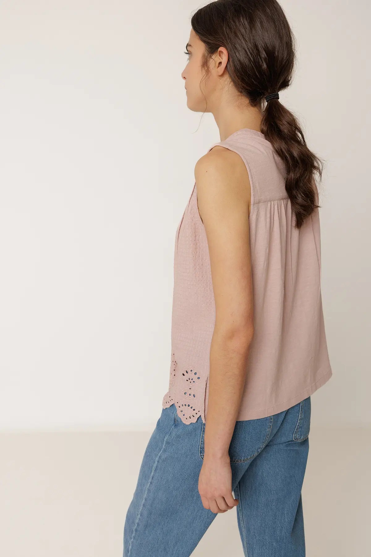 Indi & Cold Pintuck Embroidered T-Shirt