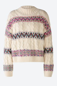 Oui Cotton Mock Neck Faireisle Sweater