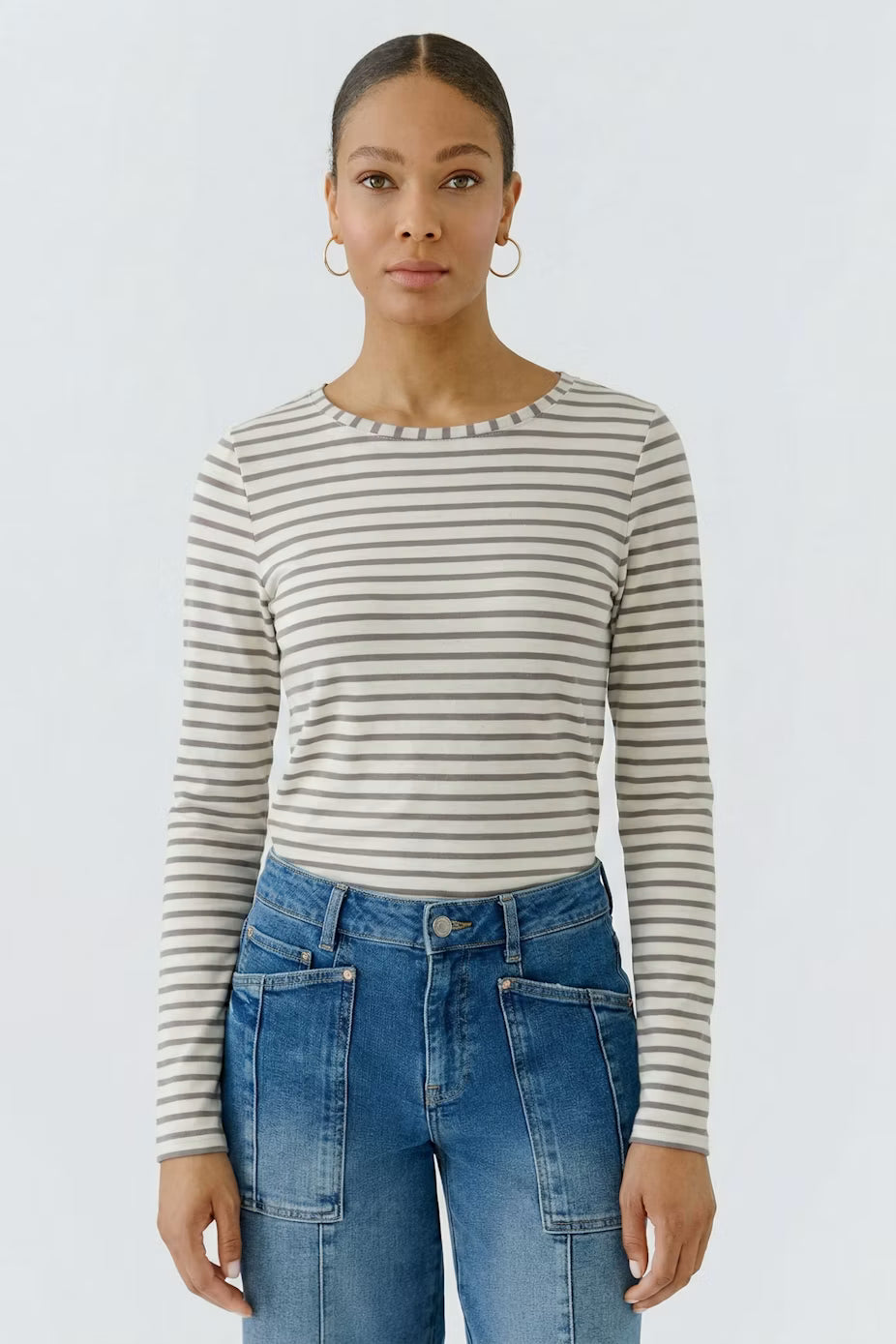 Oui Sumiko Long Sleeve Striped T-Shirt