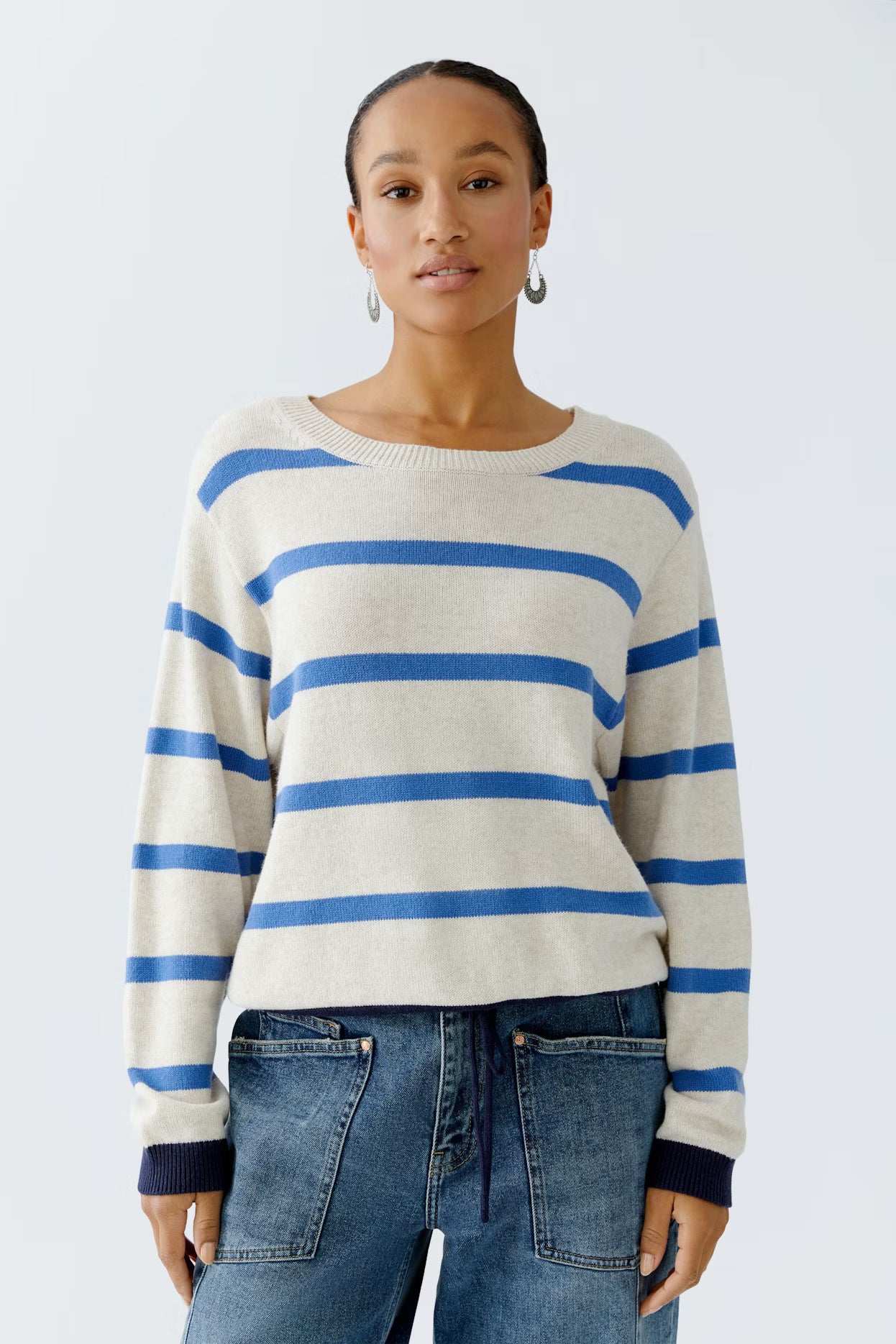 Oui Striped Sweater With Drawcord