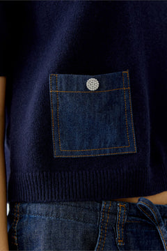 Oui Half Sleeve Sweater With Denim Pockets