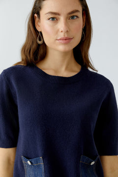 Oui Half Sleeve Sweater With Denim Pockets