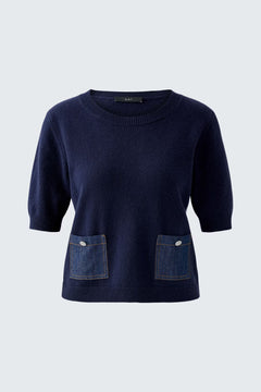 Oui Half Sleeve Sweater With Denim Pockets