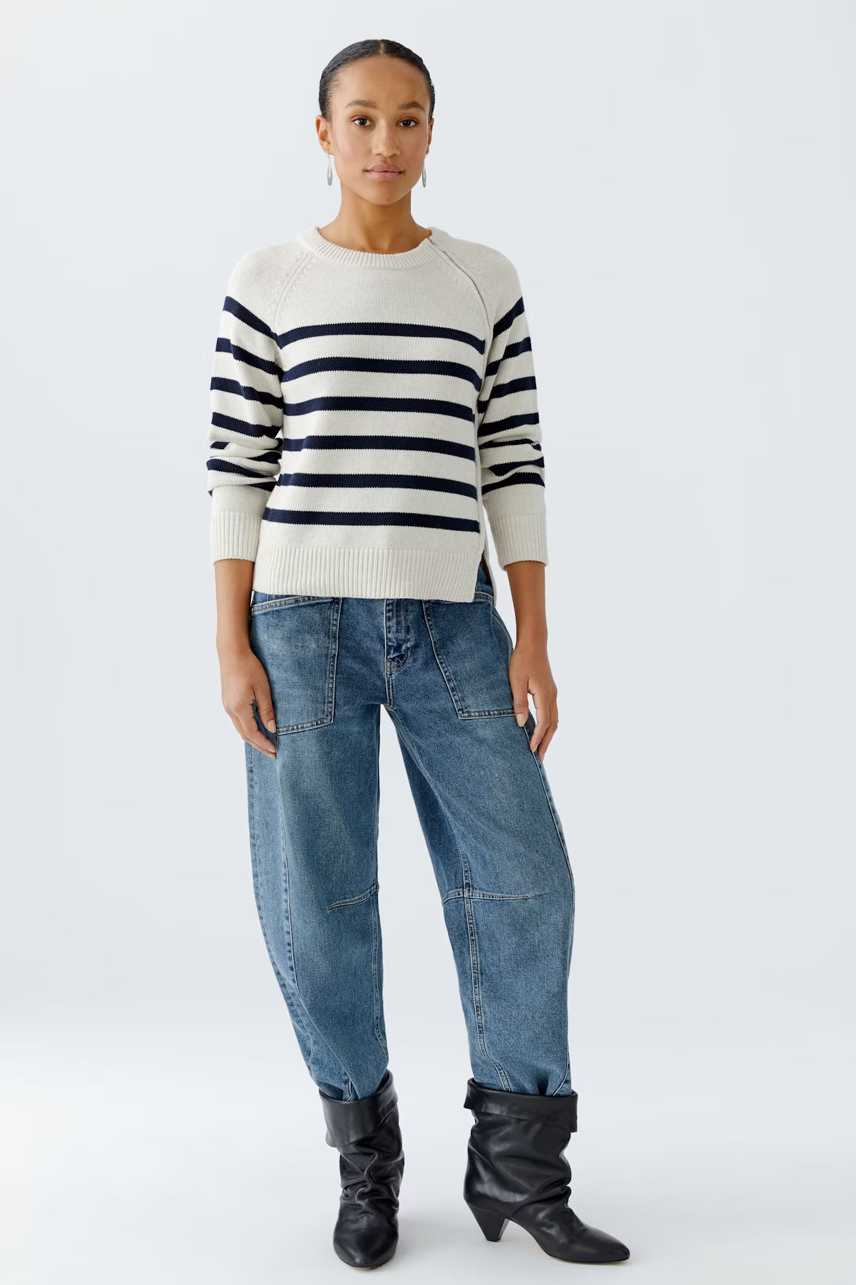 Oui Striped Sweater With Zipped Yoke