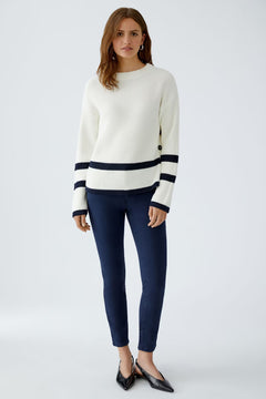Oui Side Button Sweater With Stripe