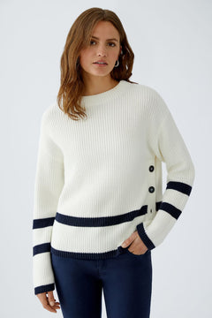 Oui Side Button Sweater With Stripe